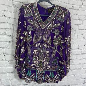 Vintage Ramana top blouse beaded sequins purple size see photos